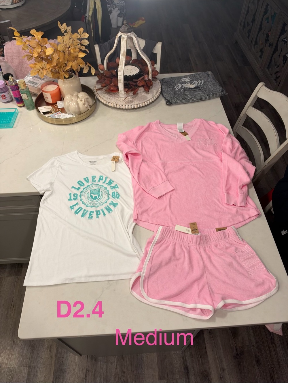 PINK Victoria's Secret 5 tops 1 shorts, (matching outfit) all new smoke free hm